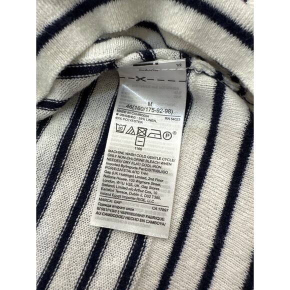 GAP Factory Stripe Linen-Blend V-Neck Sweater – White/Navy Stripe (Size M) - Picture 3 of 8